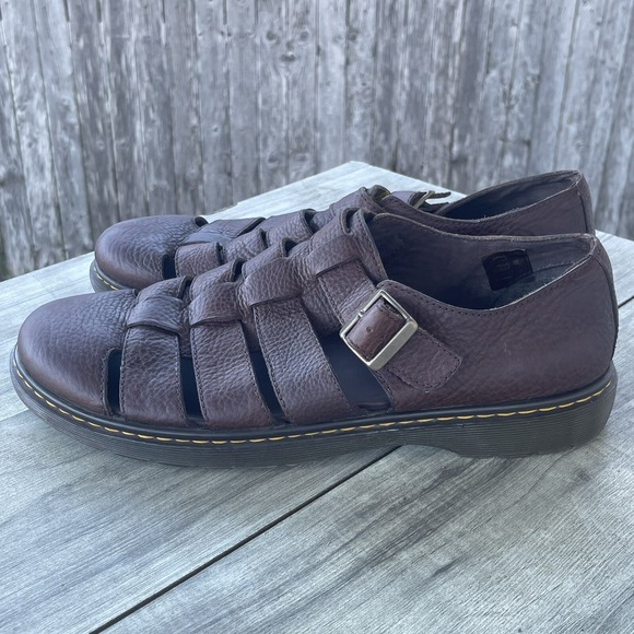 Dr Martens Fisherman Sandals Men 13 brown leather Fenton Buckle Up Slip On Shoes